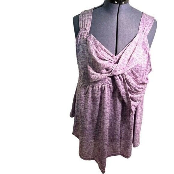 Rose Gal Tank Top Heathered Purple Bow Neck V-Neck Sleeveless - Picture 2 of 10